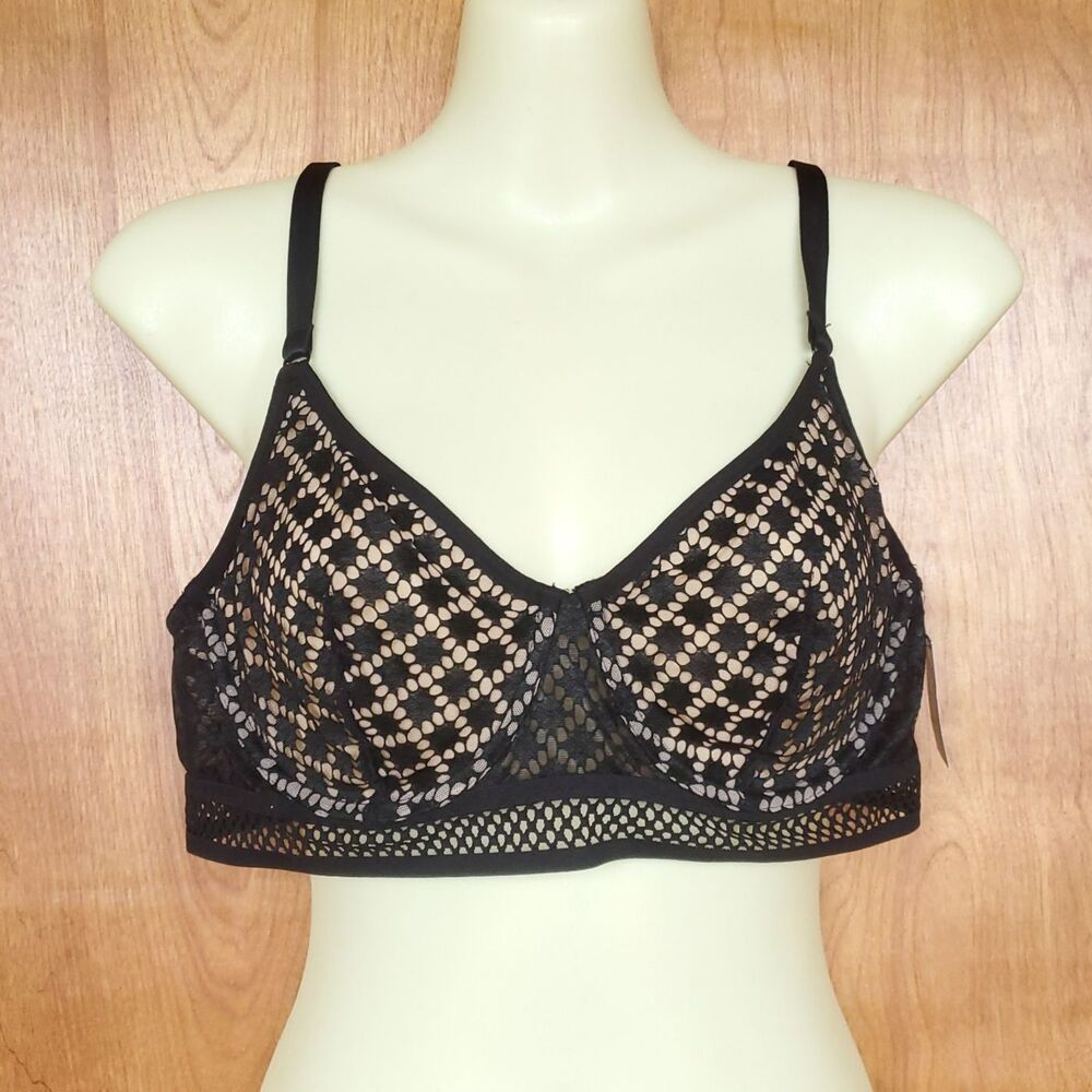 NEW Adore Me Tatum Full Coverage Bra 36C Jet Black Underwire Textured Lace NWT